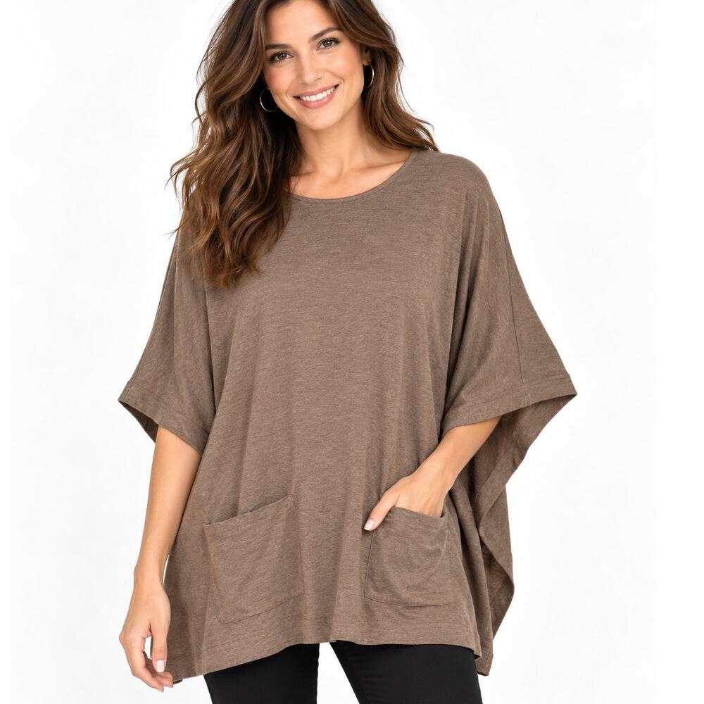 J. Jill Purejill Poncho Top Womens Size M/L Driftwood Heather Tan Lagenlook